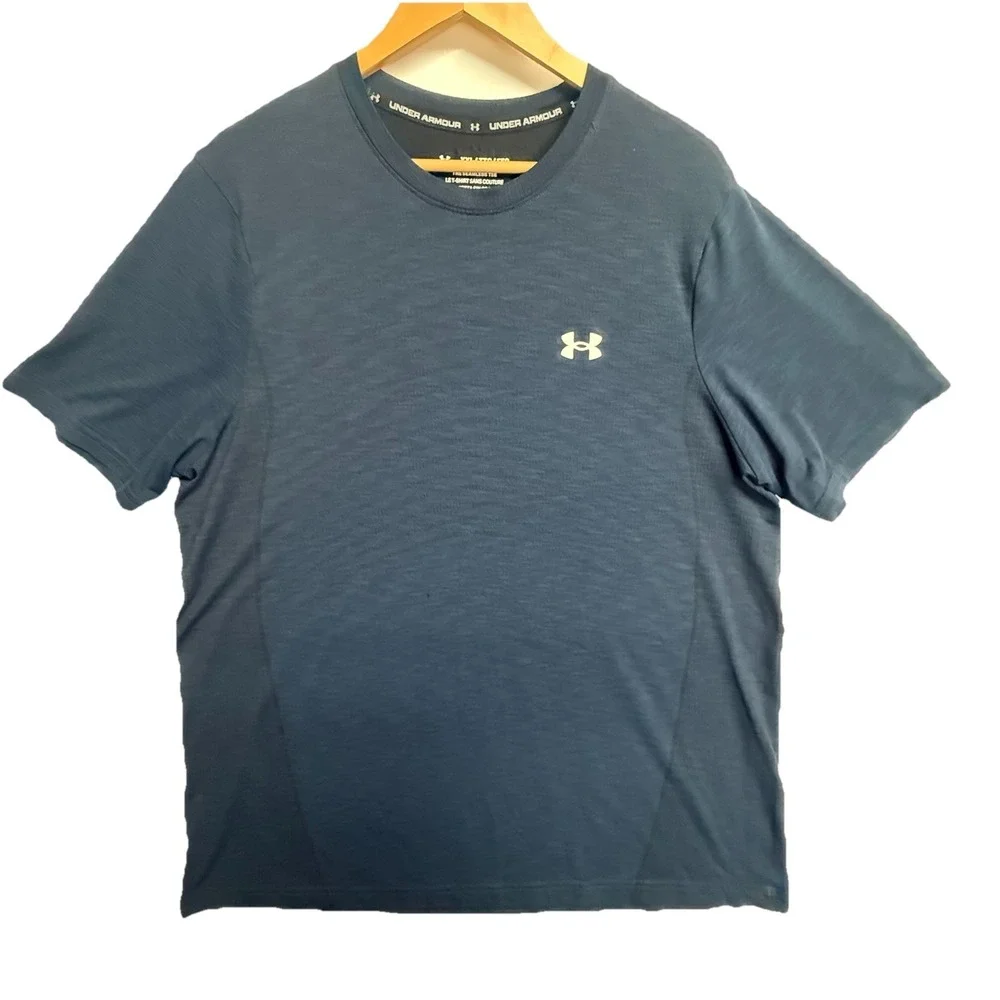 Under‎ Armour Seamless Tee XXL Blue HeatGear Shirt Mens Small Hole